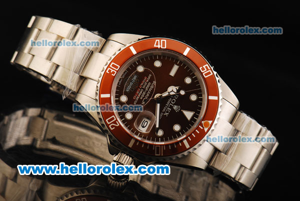 Rolex Submariner Automatic Movement Full Steel with Red Bezel and White Markers - Brown Dial - Click Image to Close
